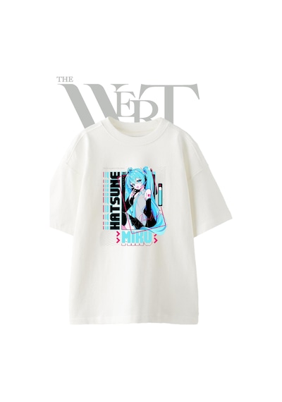 Thewert Hatsune Miku 6 Tasarım Baskılı Ünisex Beyaz Oversize T-shirt