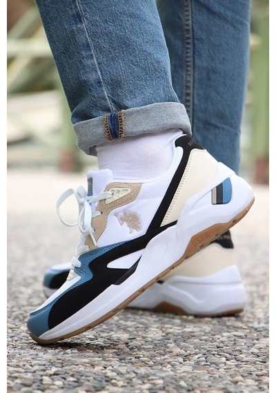 U.s. Polo Assn. Husky 4 Fx Comfort Hafif Taban Erkek Sneaker Beyaz Mavi Beyaz Mavi