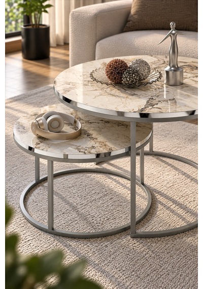 Sulorahome Gümüş Metal Ayaklı Mermer Desenli 2'li Orta Sehpa Seti Beyaz Mermer - Gümüş Metal Sulorahome Gümüş Metal Ayaklı Mermer Desenli 2'li Orta Sehpa Seti Beyaz Mermer - Gümüş Metal