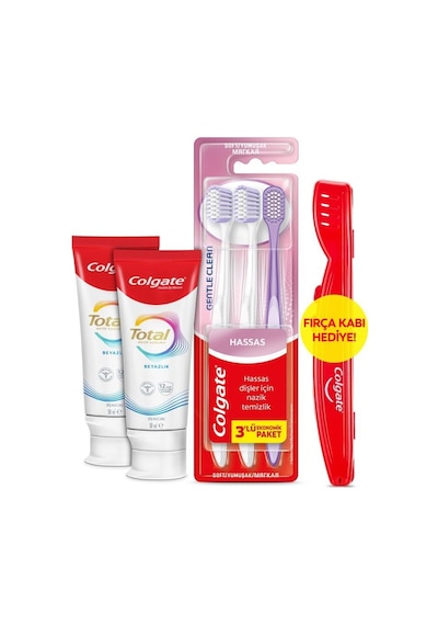 Colgate Total Whitening 50 Ml 2'li Diş Macunu, Gentle Clean 2+1 Diş Fırçası + Diş Fırçası Kabı Hediyeli