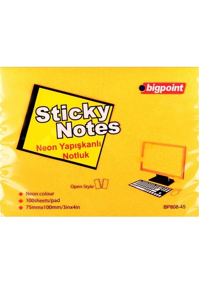 Bigpoint Yapışkanlı Not Kağıdı 75x100mm Neon Turuncu 12'li Paket