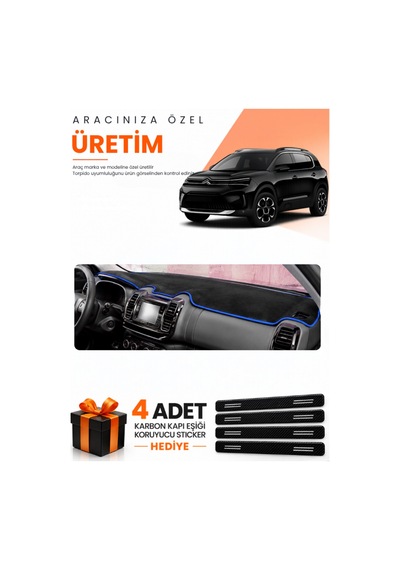 Cıtroen C5 Aircross 2018-2026 Uyumlu Torpido Koruma Örtüsü Oto Kılıfı - Siyah Mavi