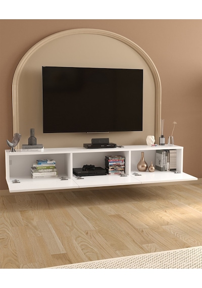 Bofigo Tv Ünitesi Tv Sehpası Düşer Kapaklı Tv Ünitesi Televizyon Sehpası 180 Cm Marvel Beyaz Beyaz