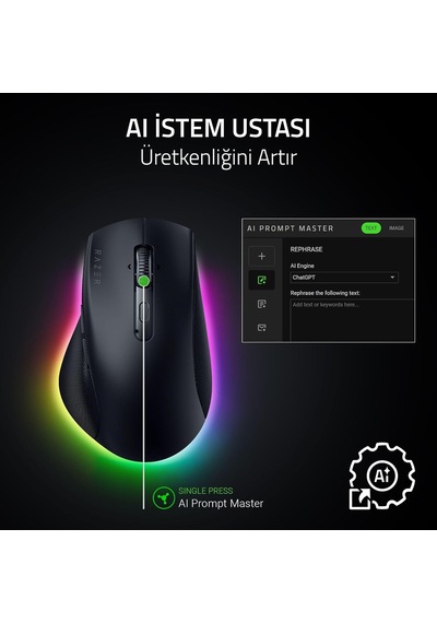 Pro Click V2 - Kablosuz Ergonomik Mouse - Aı Prompt Assist - 30k Optik Sensör - 3,5 Ay Pil Ömrü 14 Bölgeli Chroma Rgb, Hyperscroll Eğilebilir Mouse Tekerleği Siyah Pro Click V2 - Kablosuz Ergonomik Mouse - Aı Prompt Assist - 30k Optik Sensör - 3,5 Ay Pil Ömrü 14 Bölgeli Chroma Rgb, Hyperscroll Eğilebilir Mouse Tekerleği Siyah