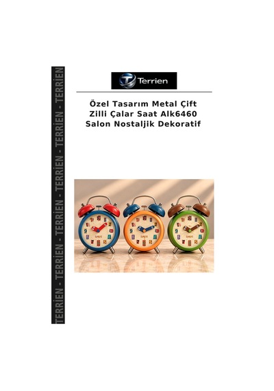 Özel Tasarım Metal Çift Zilli Çalar Saat Alk6460 Salon Nostaljik Dekoratif Çok Renkli
