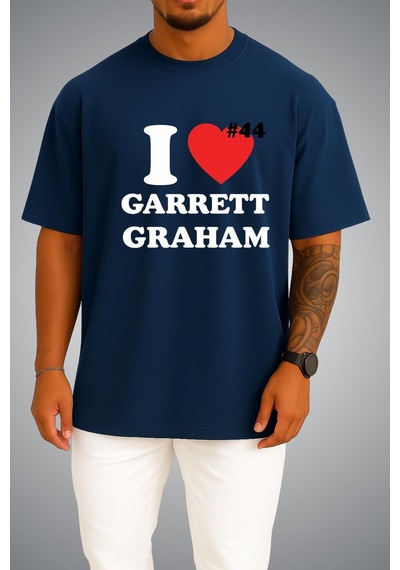 Bahriyeli Collection Oversize Off Campus I Love Garrett Graham Göğüs Baskılı Beyaz Unisex T-shirt Lacivert