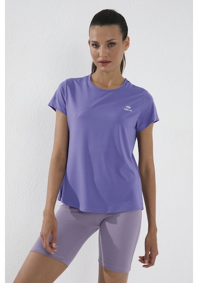 Eflatun Basic Kısa Kol Standart Kalıp O Yaka Kadın T-shirt - 97144 Eflatun