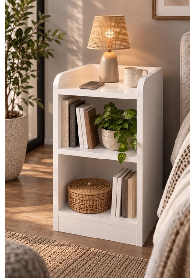 Sulorahome Beyaz Komodin Ve Dekoratif Kitaplık