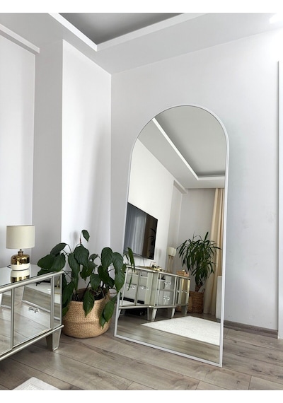 Effe Beyaz Metal Çerçeveli 180x80 Cm Ayaklı Oval Boy Aynası