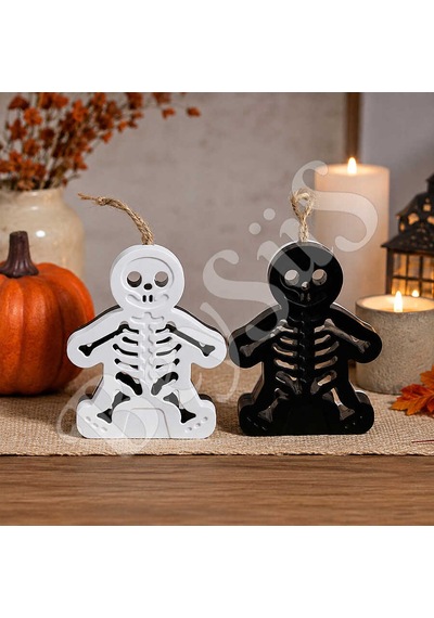 Halloween Işıklı Masa Süsü İskelet Çift Taraflı Siyah Beyaz Tüm Yaşlar
