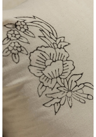 Doğal Pamuk Keten Kırlent Kılıfı 2 Adet, 45x45 Cm El Baskılı Şık Tasarım Beyaz - 677290037 Beyaz