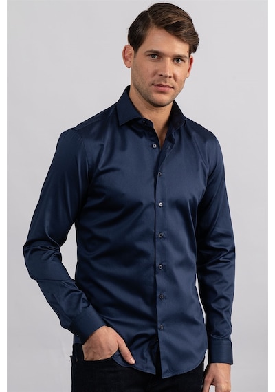 Tudors Slim Fit Koton Saten Premium Seri Erkek Gömlek-24024 Lacivert