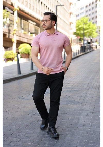 Efnaz Style Erkek Kısa Kollu Yakalı Tişört Gülkurusu