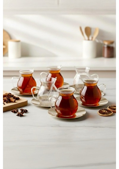 Keyf-i Ala 18 Parçametal Altlıklı Cam Kaşıklı Çay Bardağı Seti 200 Ml Beyaz