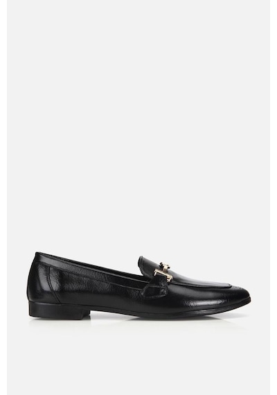 Yaya Kadın Siyah Rugan Gold Tokalı Loafer