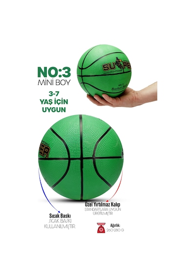 Mini Boy Basketbol Topu İç Dış Mekan Pompa Hediyeli 3 Numara Renkli