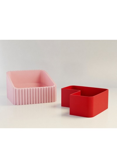 3d Baskı Fıstık Kasesi - Çift Hazneli Kabuk Ayırıcı Sunum Kasesi - Pembe Kırmızı