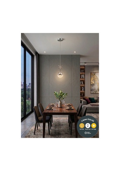 Royal Petal 3 Renk Ledli Krom Avize - Modern Koridor, Yemek Odası, Mutfak Aydınlatması