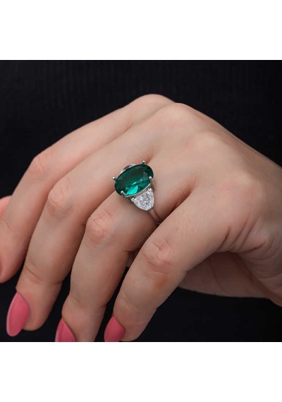 Gümüş Yeşil Renk Paraiba Taşlı Kadın Yüzük