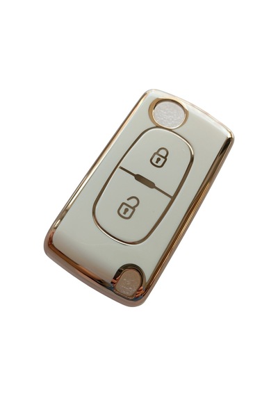 Peugeot 107 206 207 307 308 406 3008 Anahtar Kılıfı 2 Tuşlu Model Beyaz Gold