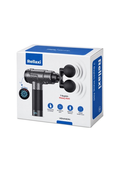 8121 Rellaxi Darbeli Masaj Tabancası 50w, 30 Kademeli, 7 Başlıklı, Lcd Dokunmatik Ekran, Çantalı - Siyah Diğer