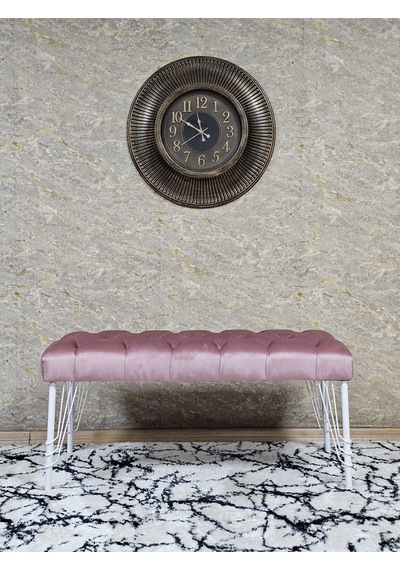 Zafir Beyaz Boyalı Tel Ayaklı 90 Cm Puf Bench - Puf - Bench - Kasalı Oturak - Oturak - Yatak Ucu Puf Pembe