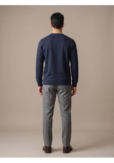 Maccali Erkek Lacivert İki İplik Bisiklet Yaka Sweatshirt
