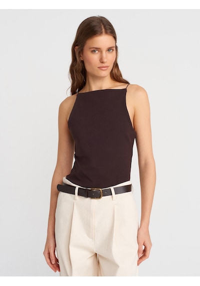 Dilvin 21020 Halter Yaka Top-koyu Kahve Koyu Kahve