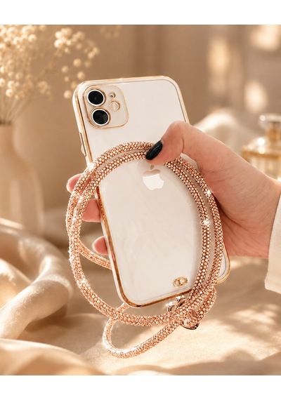 Gold Taşlı Telefon Boyun Askısı Kristal Taşlı Şık Boyun Askısı
