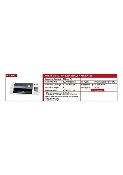 Ayrex Bp597 A4 Merdaneden Isıtmalı Laminasyon Makinesi