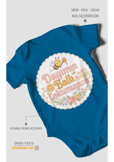 Morivokids Dayımın Ballı Lokumuyum Kısa Kollu Bebek Body %100 Pamuk Koyu Mavi