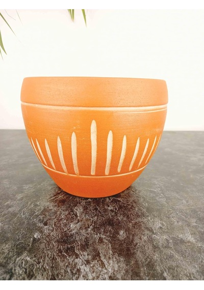 Bitki Tasarımı Ev Dekorasyon Dik Çizgi Desenli Terrakota Toprak Saksı Saksılık Salon Çiçeklik - 15 Cm Belirtilmemis
