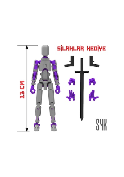 Robot 13 Dummy Gri Mor Tüm Eklemleri Hareketli Aksiyon Figürü Oyuncak
