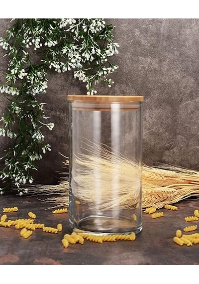 Paşabahçe 43463 Bamboo Ahşap Kapaklı Cam Kavanoz, Şeffaf, 1.48 Litre Çok Renkli