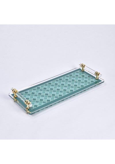 Evolia Pleksi Pirinç Detaylı Yeşil Tepsi 40x17 Cm