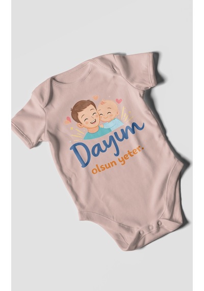 Morivokids Dayım Olsun Yeter Kısa Kollu Bebek Body %100 Pamuk Pastel Pembe