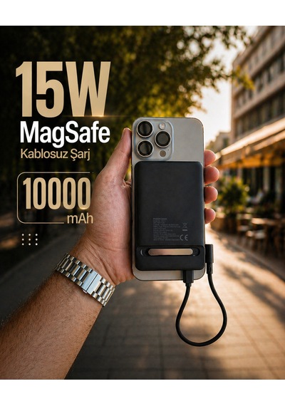 Bix Pb117 10000mah Pd20w Hızlı Şarj Kablosuz Magsafe Telefon Stant Özellikli Mini Powerbank Siyah