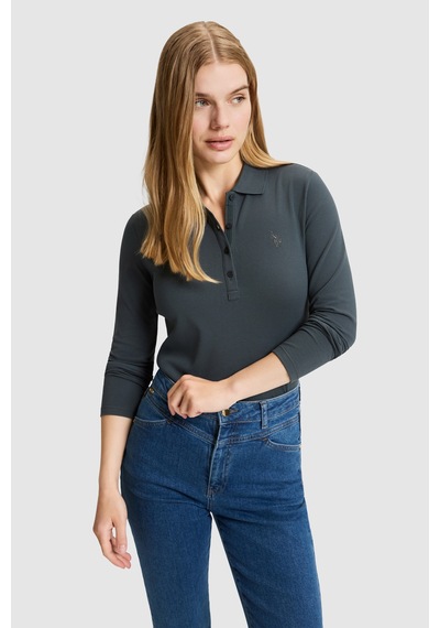 U.S. Polo Assn. Kadın Gri Polo Yaka Basic Sweatshirt 50326760-vr076 Sıs