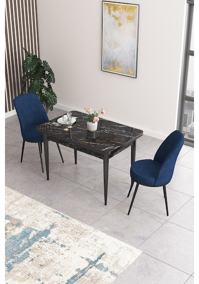 Canisa Concept Nil Serisi 70x110 Sabit Mutfak Masası Takımı Siyah Mermer Desen Masa 2 Lacivert Sandalye Masa Siyah Sandalyeler Lajivert Canisa Concept Nil Serisi 70x110 Sabit Mutfak Masası Takımı Siyah Mermer Desen Masa 2 Lacivert Sandalye Masa Siyah Sandalyeler Lajivert