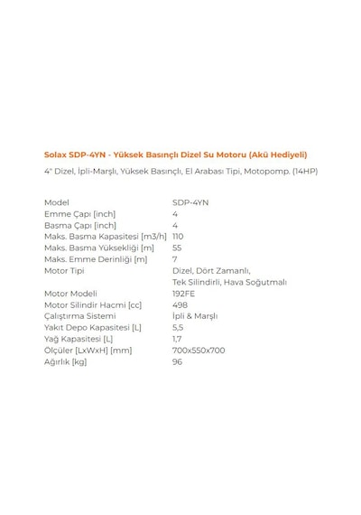 Solax Sdp-4yn 4" Dizel Motopomp