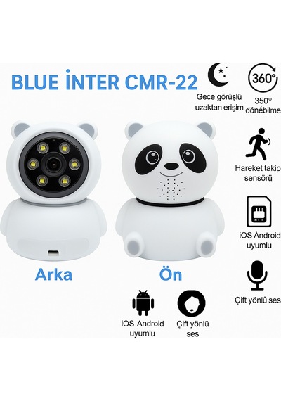 Cmr- 22 Panda Güvenlik Kamerası 360 Dönüş, Gece Görüşü, Hareket Takipli, Çift Yönlü Ses