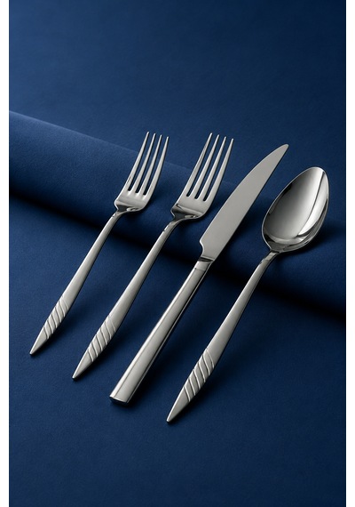 Salkım 24 Vibe Steel Parça 6 Kişilik Çelik & Kutulu Çatal & Kaşık & Bıçak Takımı Beyaz - Gümüş