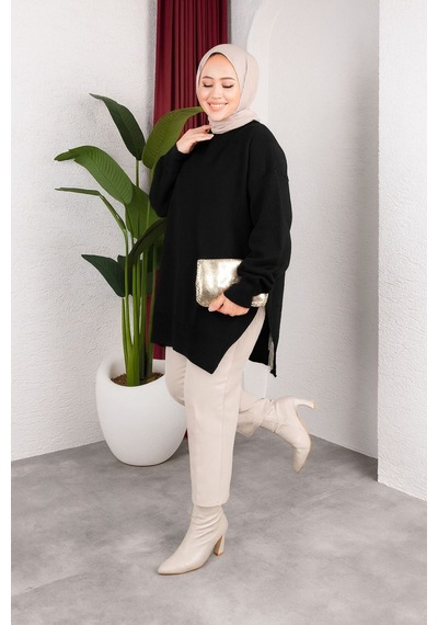 Hira Life Fashion Kadın Testtür Giyim Bisiklet Yaka Yırtmaçı Taşlı Ve Balon Kollu Oversize Şık Triko Tunik Siyah Siyah Hira Life Fashion Kadın Testtür Giyim Bisiklet Yaka Yırtmaçı Taşlı Ve Balon Kollu Oversize Şık Triko Tunik Siyah Siyah