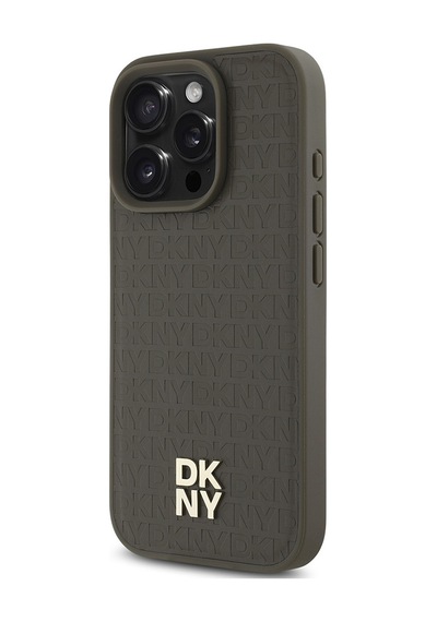 Apple Uyumlu iPhone 16 Pro Kılıf Dkny Lisanslı M-safe Şarj Özellikli 3d Yazılı Repeat Pattern Kapak Kahverengi