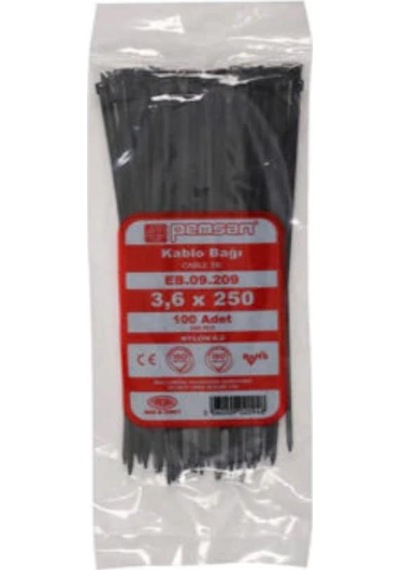 Fesanotomotiv Pemsan 250Mm Cirt Kelepçe Kablo Baği Siyah 3.6X250Mm