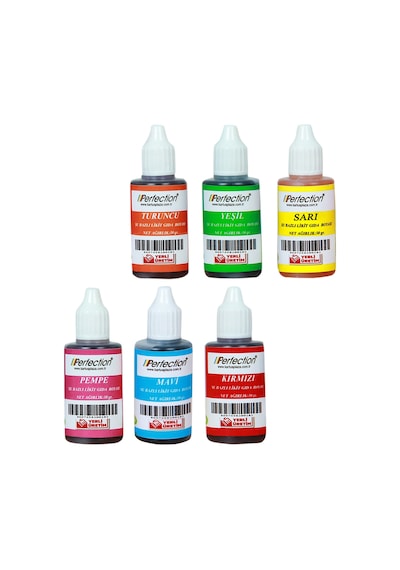 Perfection Chef 6'lı Sıvı Su Bazlı Likit Gıda Boyası Pembe Turuncu Sarı Kırmızı Mavi Yeşil 6 X 30 Gr .