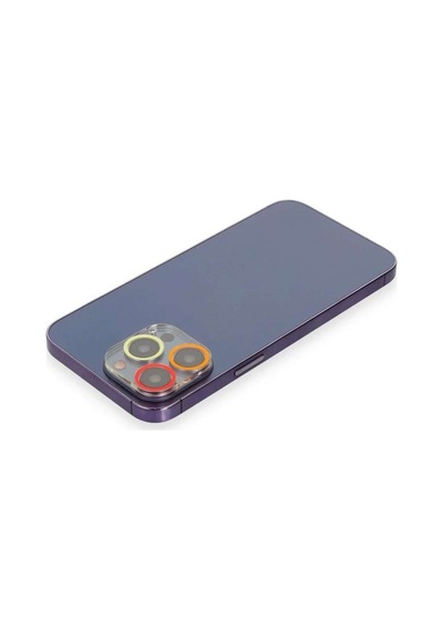 İphone 12 Pro Renkli Kamera Lens Koruma Cam - Turuncu-kırmızı Diğer