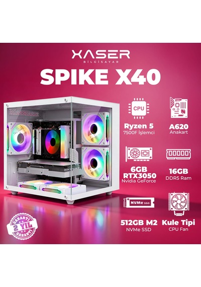 Xaser Spike X40 R-5 7500f 16 GB   1 TB M.2 Nvme  SSD 6 GB Rtx3050 Free Dos Masaüstü Oyuncu Bilgisayarı