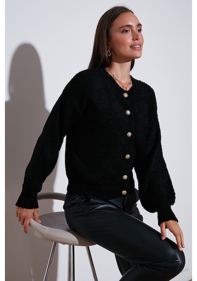 Lela Premium Regular Fit Bisiklet Yaka Yumuşak Dokulu Bayan Hırka 680Hi00147 Siyah