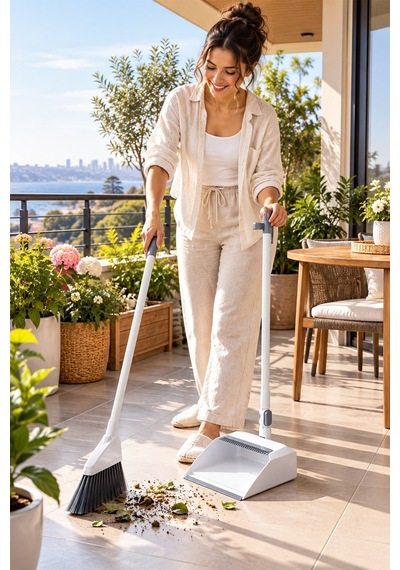 Uzun Saplı Faraşlı Süpürge Seti Ergonomik Tasarımlı Yer Süpürgesi Ve Faraş Takımı, Ev Ve Balkon Temizliği İçin